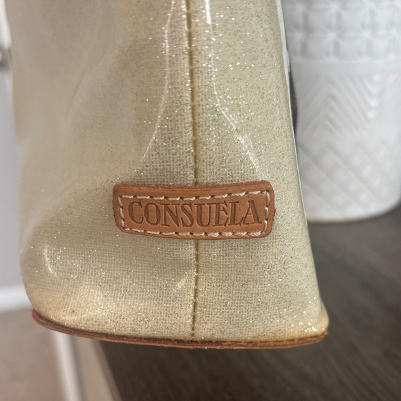 Consuela Shimmering Cream Tote with Black Floral Design - Picture 5 of 10